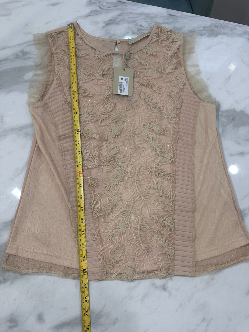 NWT CLN Blush Pink Mauve Embroidered Sleeveless Lace Tank Top Blouse Size Medium - Picture 13 of 13